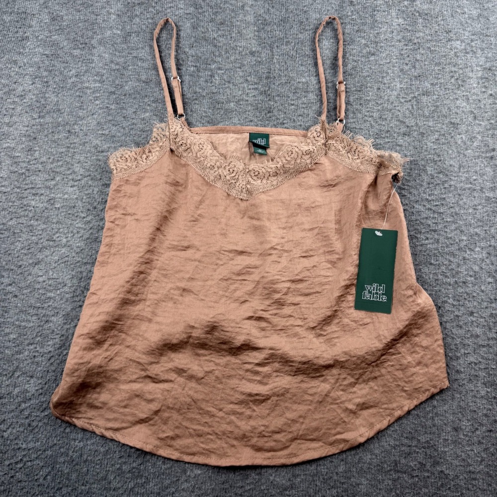 Wild Fable Camisole Women's XS Light Brown Lace Trim Adjustable Straps NWT